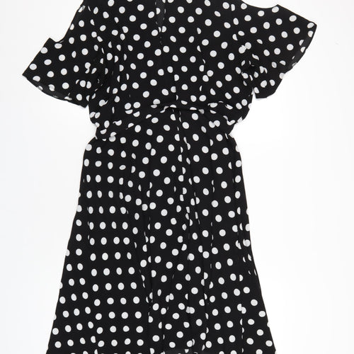 M&Co Womens Black Polka Dot Polyester A-Line Size 20 Roll Neck Zip