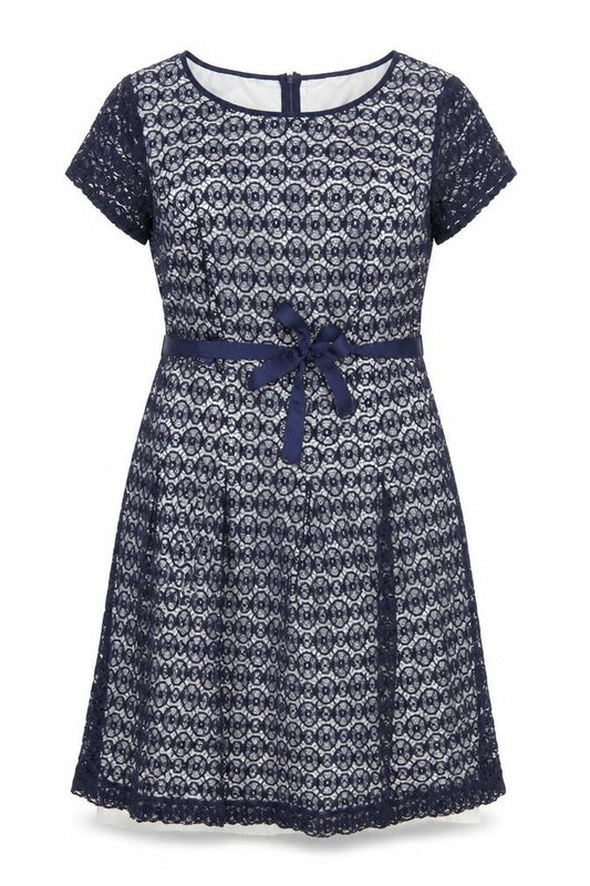 Front view of Betty Jackson women’s blue cotton a-line, size UK 20, round neck zip