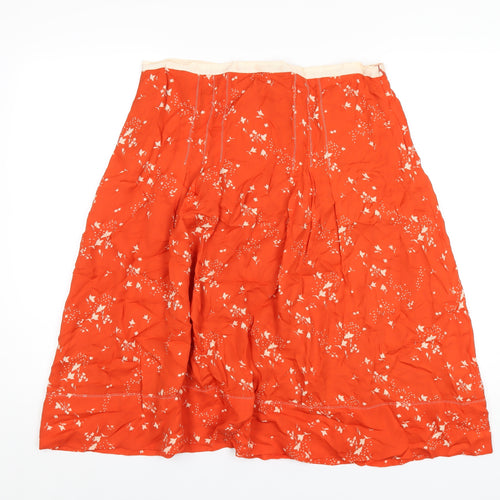 Marks and Spencer Womens Orange Geometric Silk A-Line Skirt Size 14 Zip