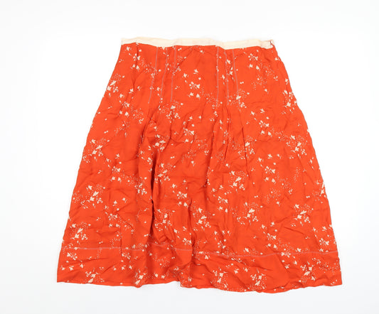 Marks and Spencer Womens Orange Geometric Silk A-Line Skirt Size 14 Zip