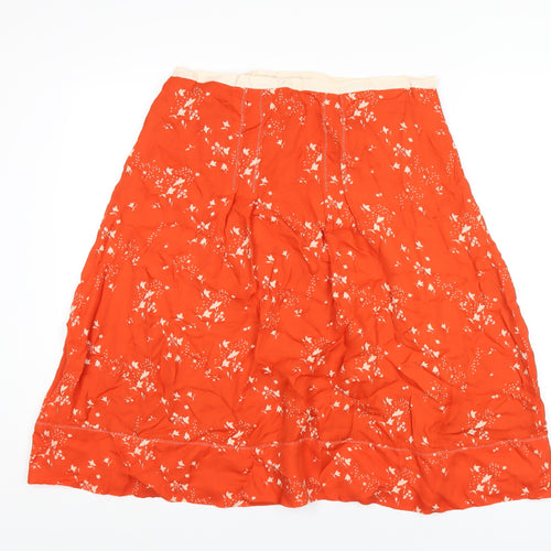 Marks and Spencer Womens Orange Geometric Silk A-Line Skirt Size 14 Zip