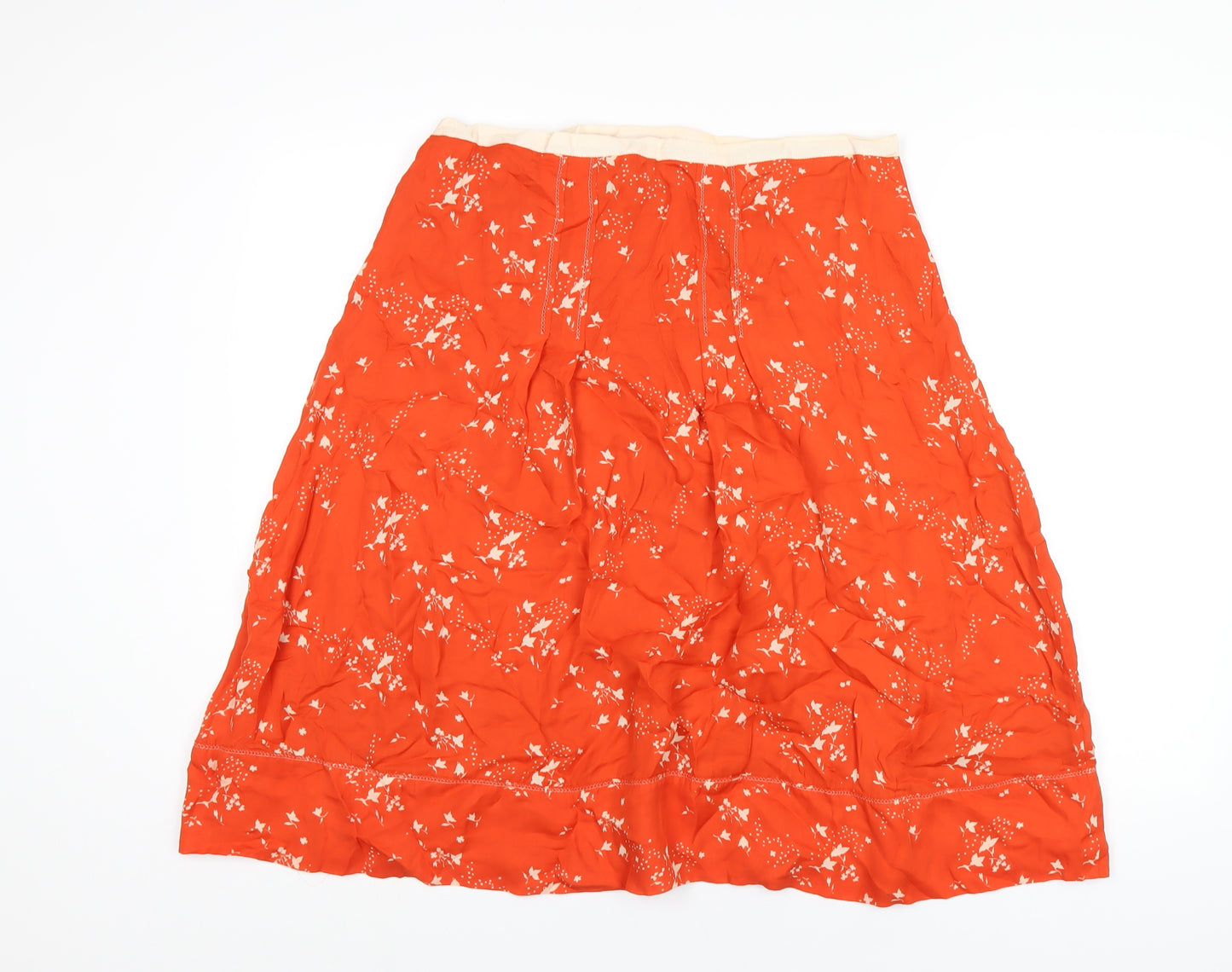 Marks and Spencer Womens Orange Geometric Silk A-Line Skirt Size 14 Zip