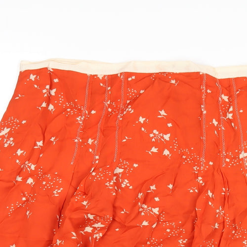 Marks and Spencer Womens Orange Geometric Silk A-Line Skirt Size 14 Zip