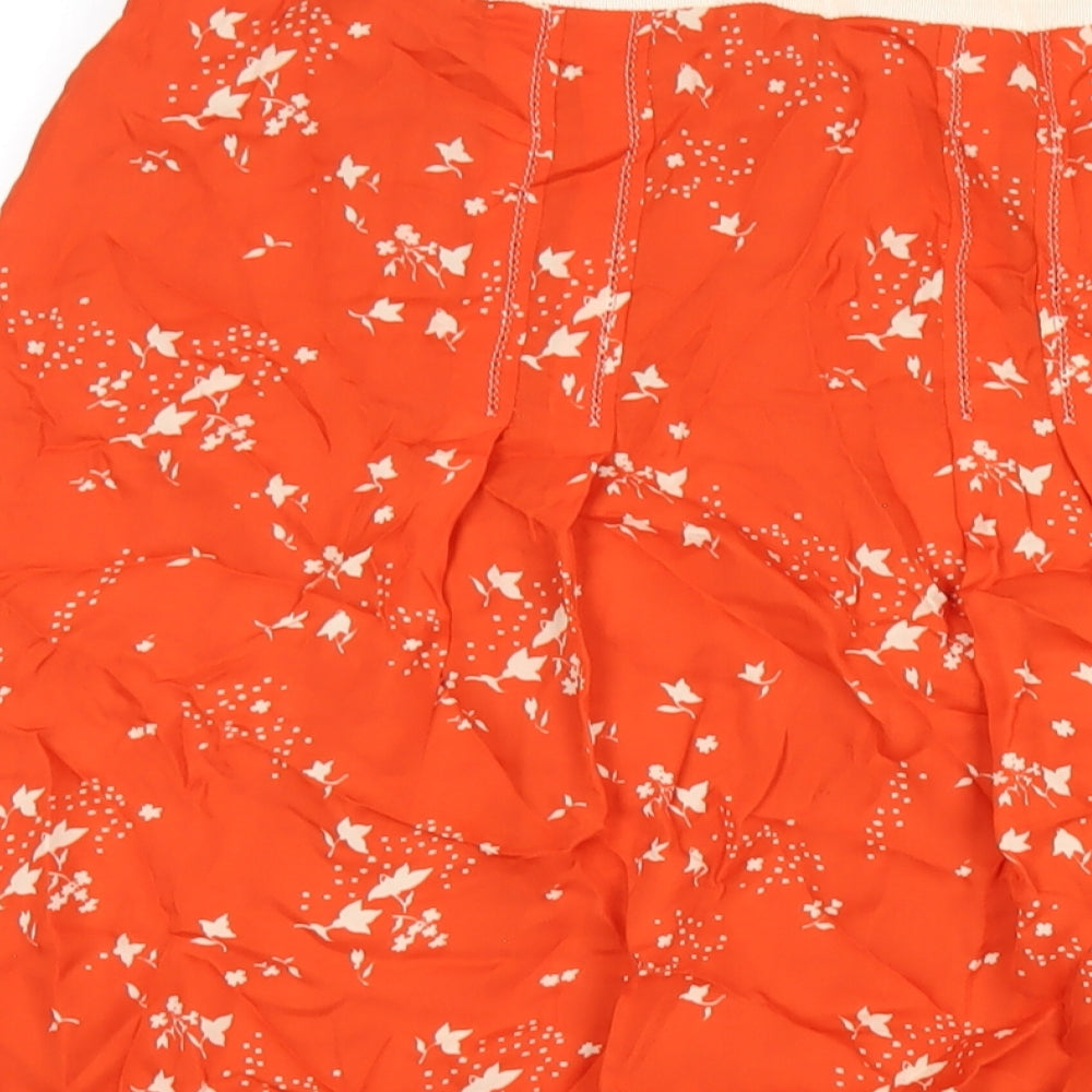 Marks and Spencer Womens Orange Geometric Silk A-Line Skirt Size 14 Zip