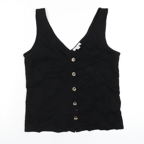 Warehouse Womens Black Viscose Basic Tank Size 12 V-Neck