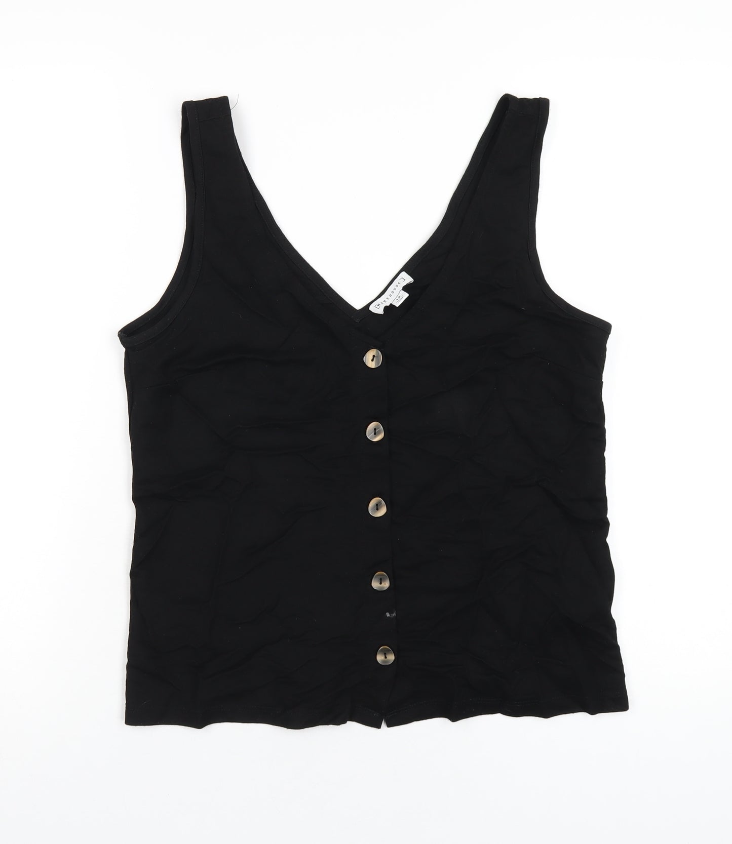 Warehouse Womens Black Viscose Basic Tank Size 12 V-Neck