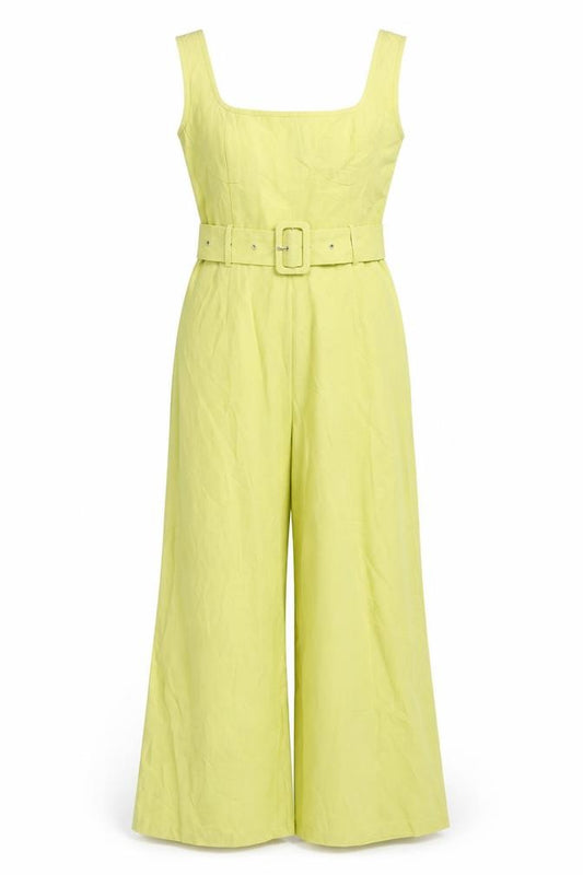 Front view of PRETTYLITTLETHING women’s green polyester jumpsuit one-piece, size UK 8, 31-inch leg zip