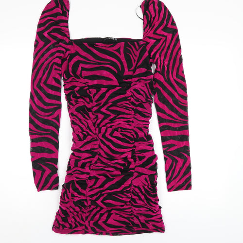 Quiz Womens Pink Animal Print Polyester Bodycon Size 12 Square Neck Pullover