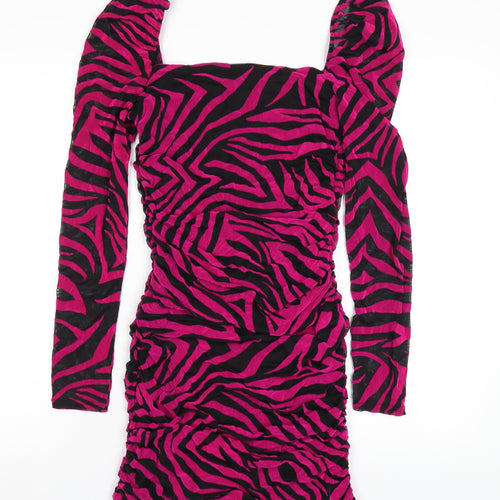 Quiz Womens Pink Animal Print Polyester Bodycon Size 12 Square Neck Pullover