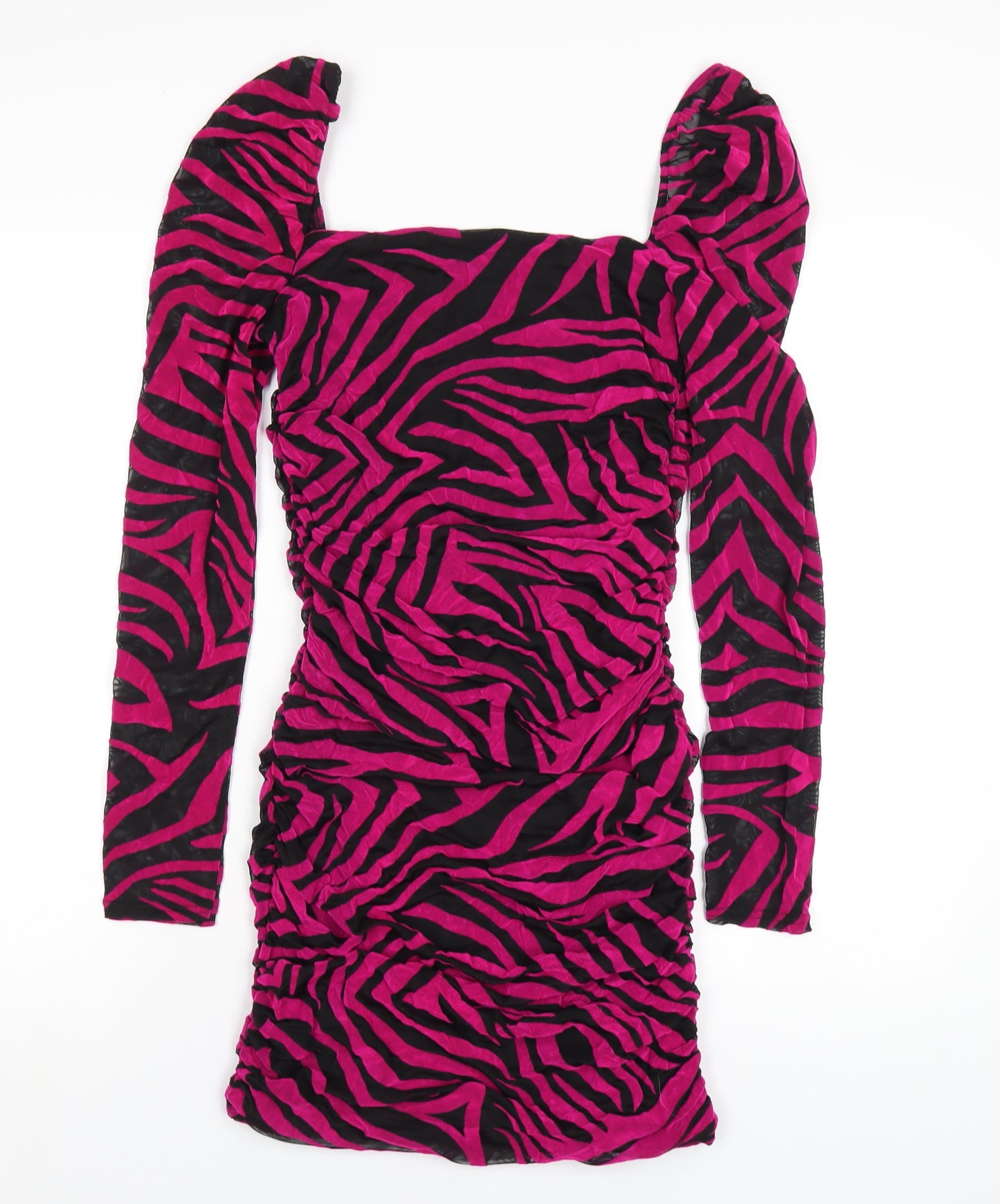 Quiz Womens Pink Animal Print Polyester Bodycon Size 12 Square Neck Pullover