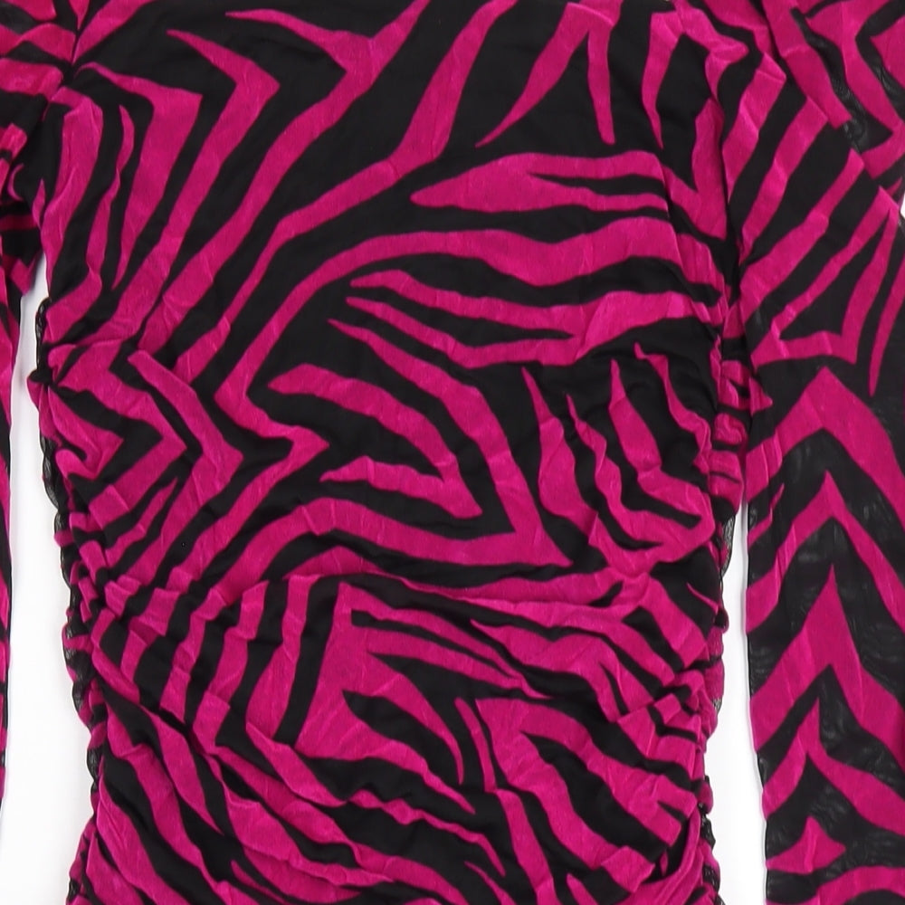 Quiz Womens Pink Animal Print Polyester Bodycon Size 12 Square Neck Pullover