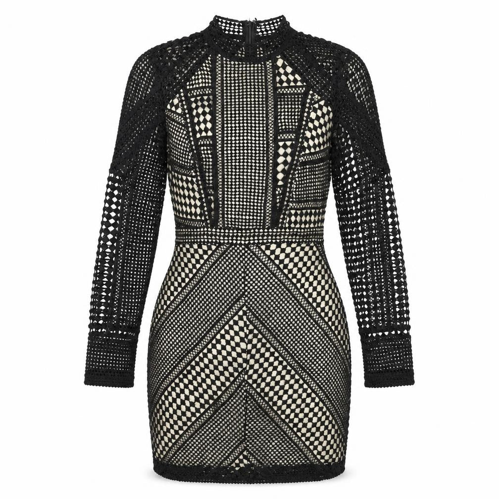 Front view of Missguided women’s black polyester bodycon, size UK 10, mock neck zip