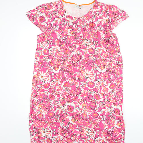 Boden Womens Pink Floral Linen A-Line Size 16 Round Neck Zip