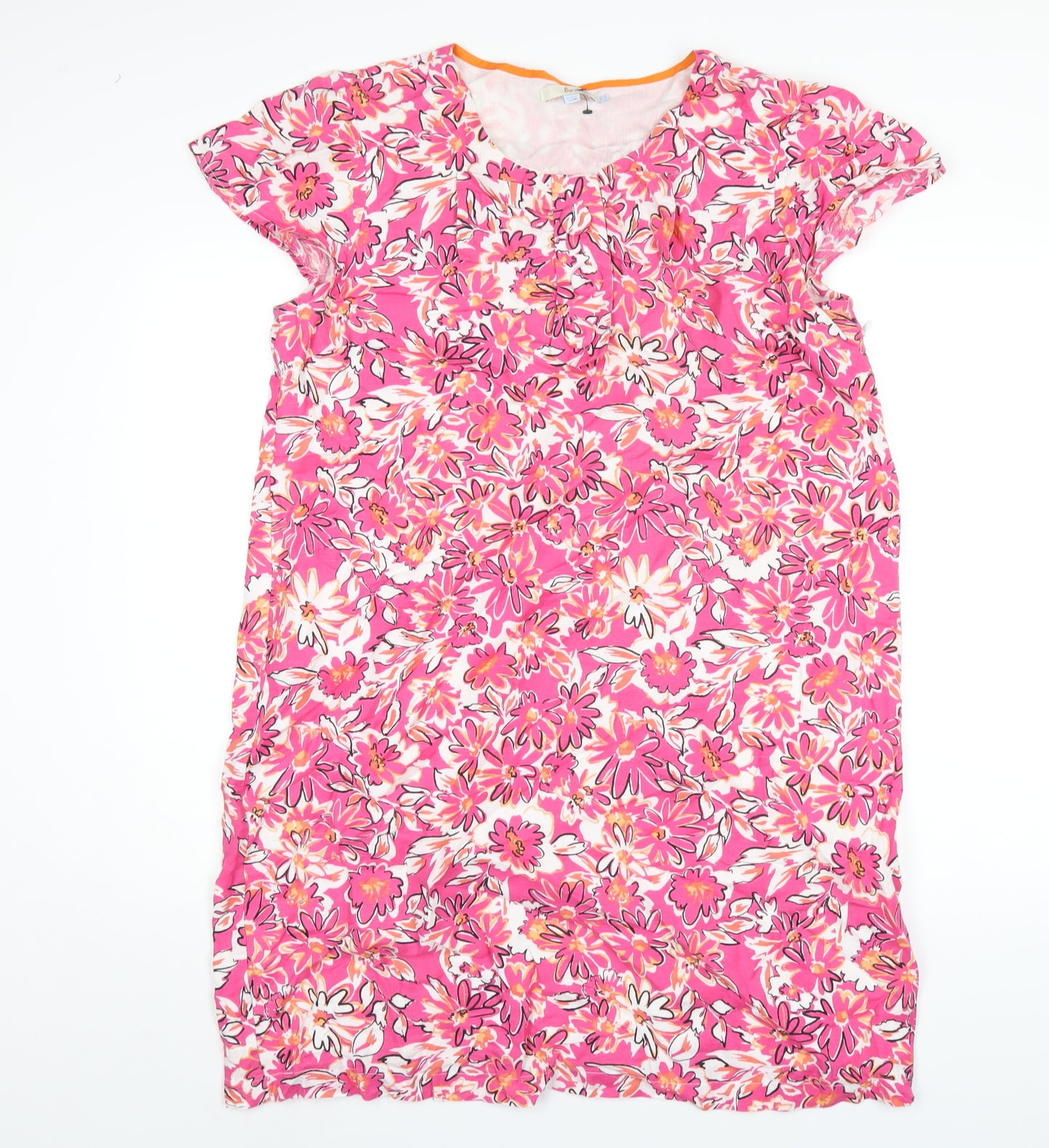 Boden Womens Pink Floral Linen A-Line Size 16 Round Neck Zip