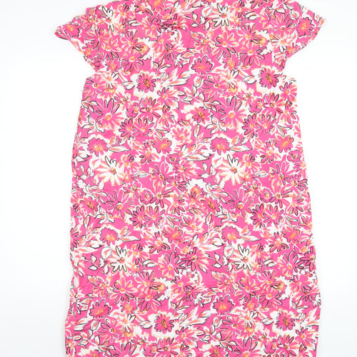 Boden Womens Pink Floral Linen A-Line Size 16 Round Neck Zip