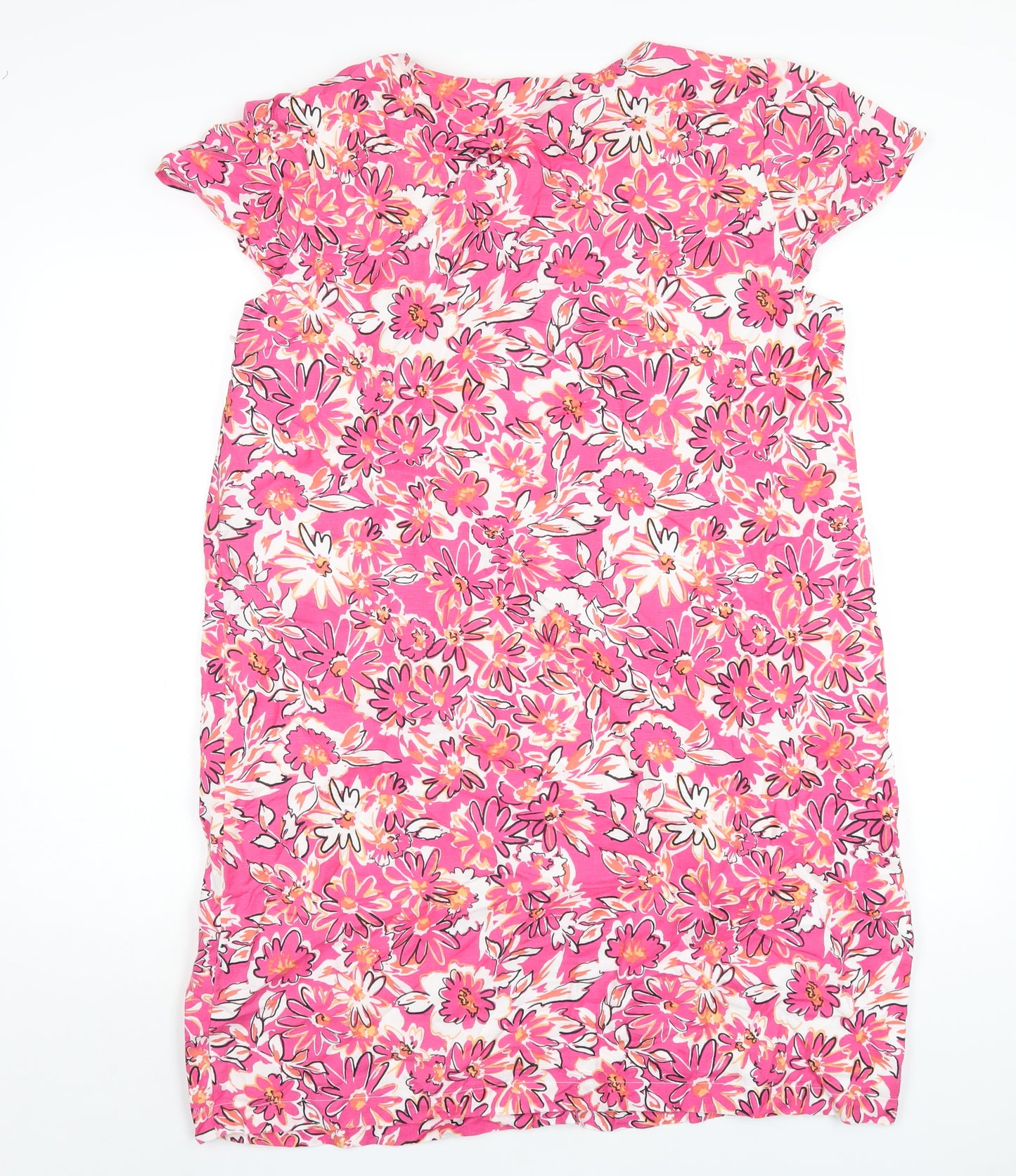 Boden Womens Pink Floral Linen A-Line Size 16 Round Neck Zip