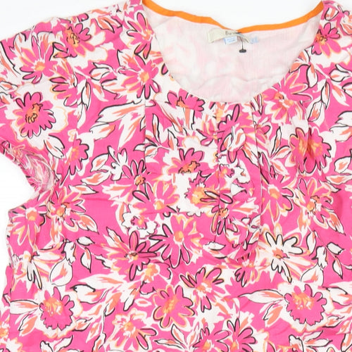 Boden Womens Pink Floral Linen A-Line Size 16 Round Neck Zip