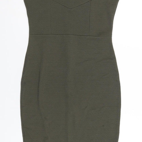 River Island Womens Green Polyester Bodycon Size 10 Round Neck Zip