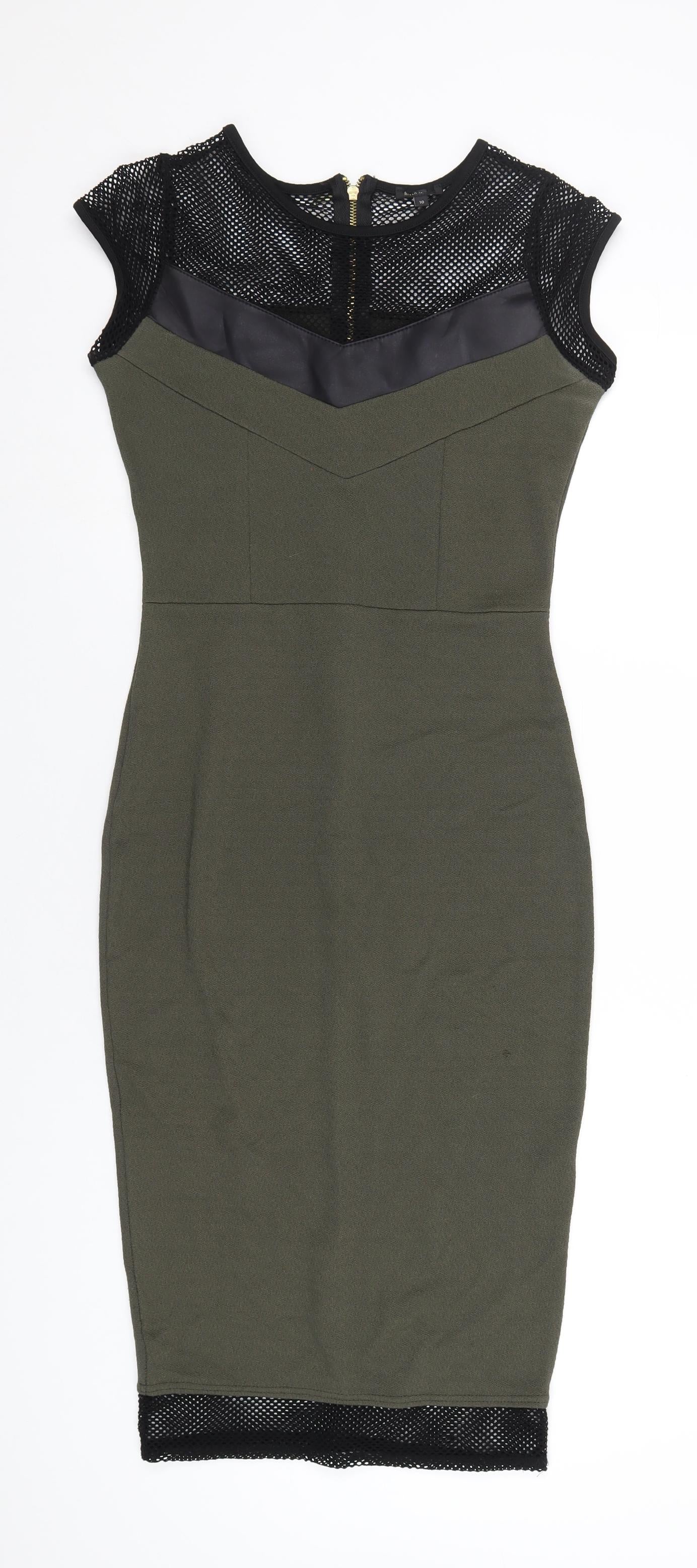 River Island Womens Green Polyester Bodycon Size 10 Round Neck Zip