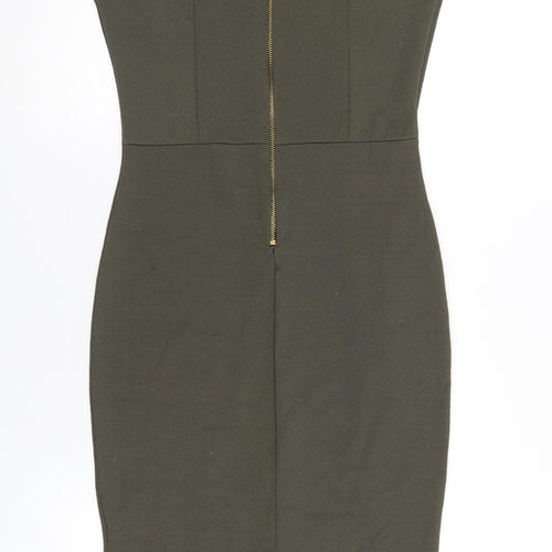 River Island Womens Green Polyester Bodycon Size 10 Round Neck Zip