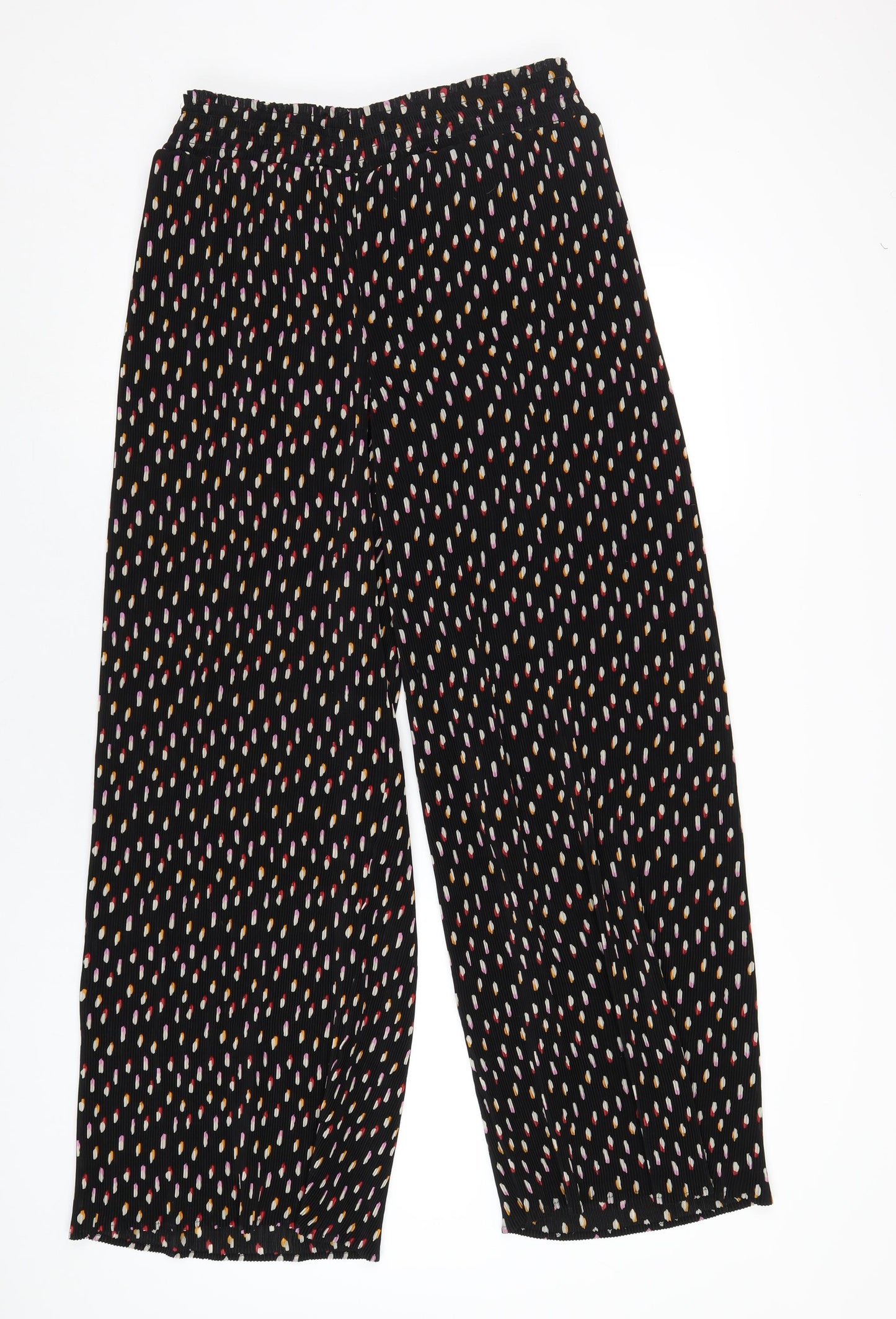 Simply Be Womens Black Geometric Polyester Trousers Size 14 L32 in Regular