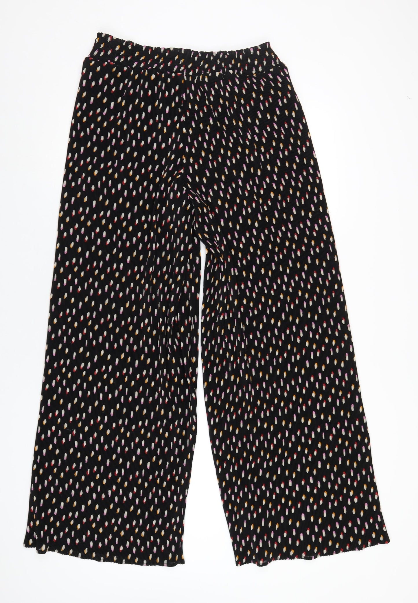 Simply Be Womens Black Geometric Polyester Trousers Size 14 L32 in Regular