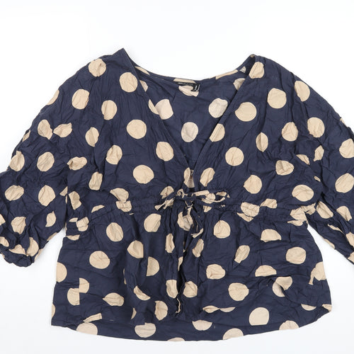 ASOS Womens Blue Polka Dot Cotton Basic T-Shirt Size 16 V-Neck