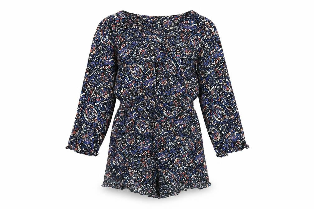 Front view of Black Swan women’s multicoloured geometric viscose playsuit one-piece, size L, pullover
