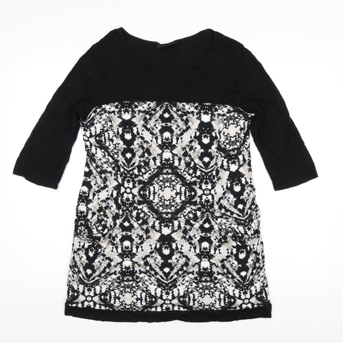 Wallis Womens Black Geometric Viscose Basic T-Shirt Size M Scoop Neck