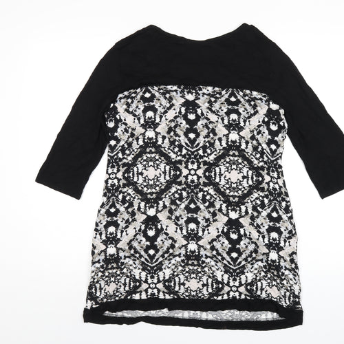 Wallis Womens Black Geometric Viscose Basic T-Shirt Size M Scoop Neck
