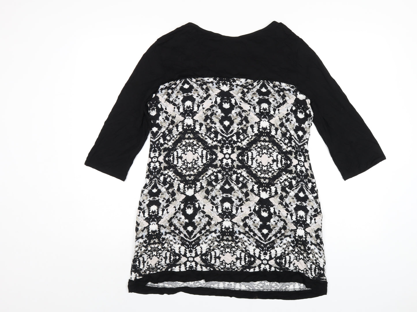 Wallis Womens Black Geometric Viscose Basic T-Shirt Size M Scoop Neck