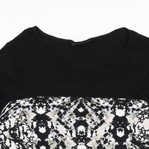 Wallis Womens Black Geometric Viscose Basic T-Shirt Size M Scoop Neck