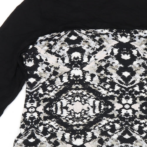 Wallis Womens Black Geometric Viscose Basic T-Shirt Size M Scoop Neck