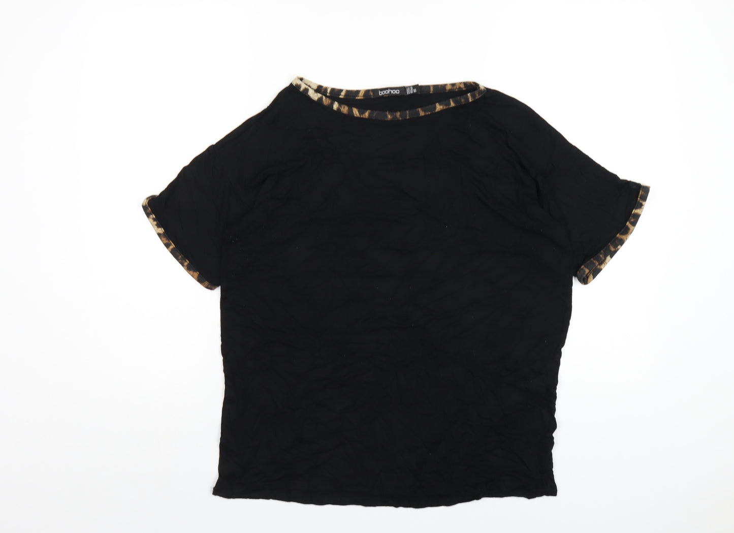 Boohoo Womens Black Viscose Basic T-Shirt Size 14 Round Neck