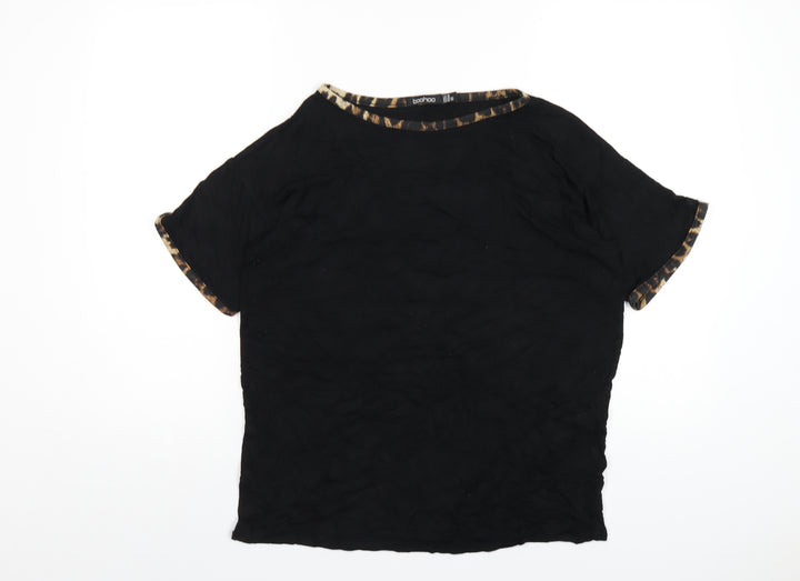 Boohoo Womens Black Viscose Basic T-Shirt Size 14 Round Neck