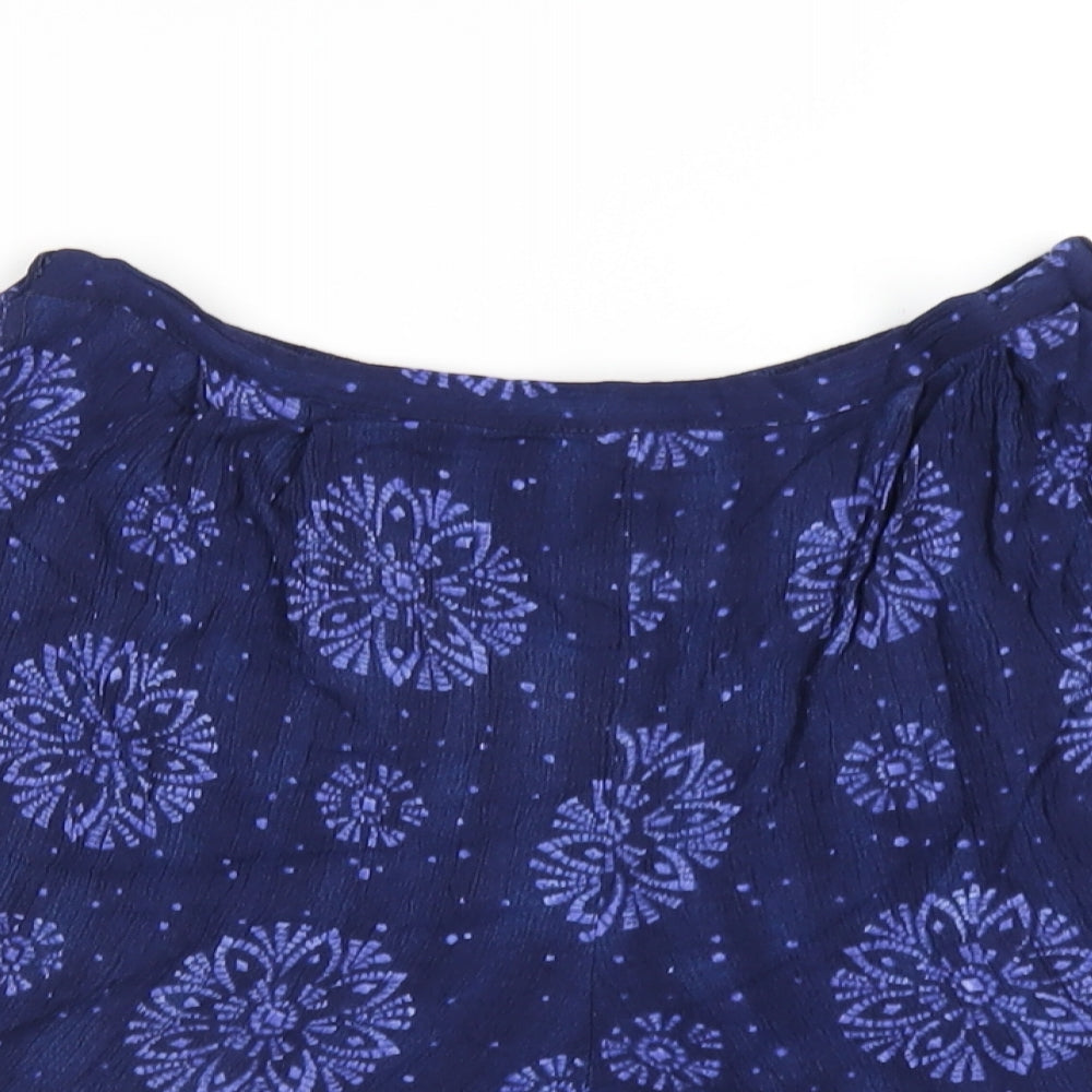 BHS Womens Blue Geometric Viscose Basic Shorts Size 10 Regular Pull On