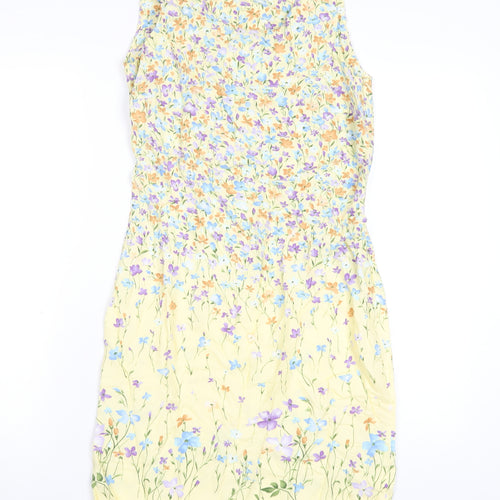 NEXT Womens Yellow Floral Viscose Tank Dress Size 8 Round Neck Zip