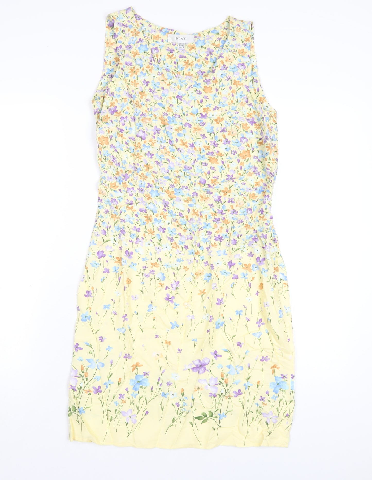 NEXT Womens Yellow Floral Viscose Tank Dress Size 8 Round Neck Zip