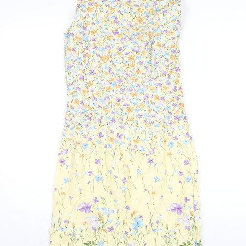 NEXT Womens Yellow Floral Viscose Tank Dress Size 8 Round Neck Zip