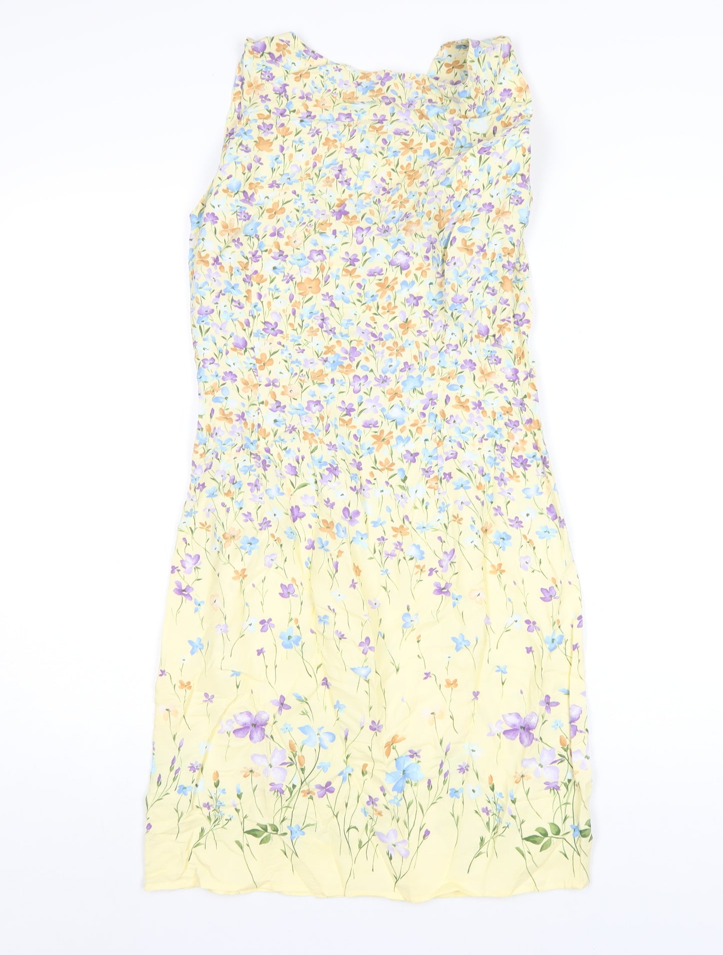 NEXT Womens Yellow Floral Viscose Tank Dress Size 8 Round Neck Zip