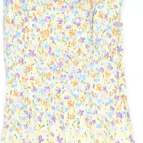 NEXT Womens Yellow Floral Viscose Tank Dress Size 8 Round Neck Zip