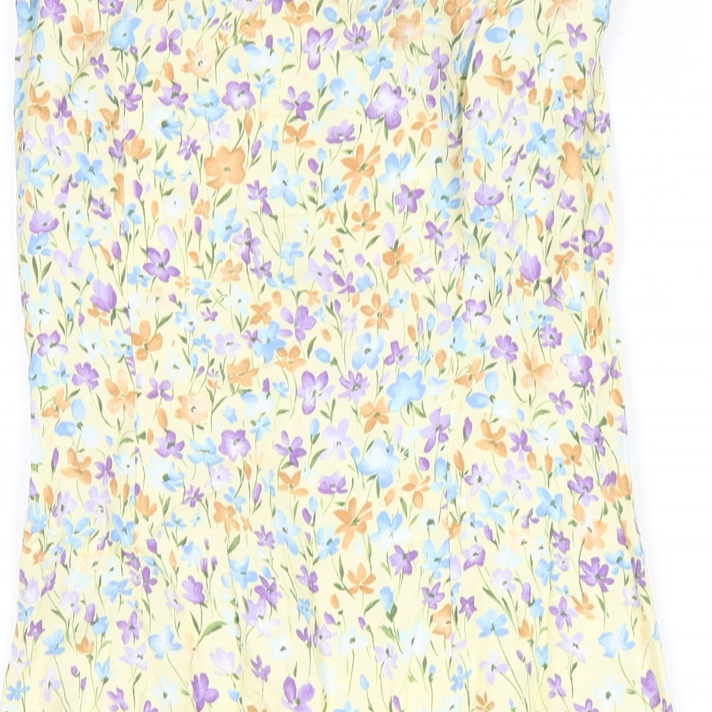 NEXT Womens Yellow Floral Viscose Tank Dress Size 8 Round Neck Zip