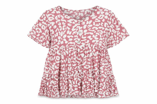 Front view of Izabel London women’s pink geometric viscose a-line, size UK 18, v-neck pullover