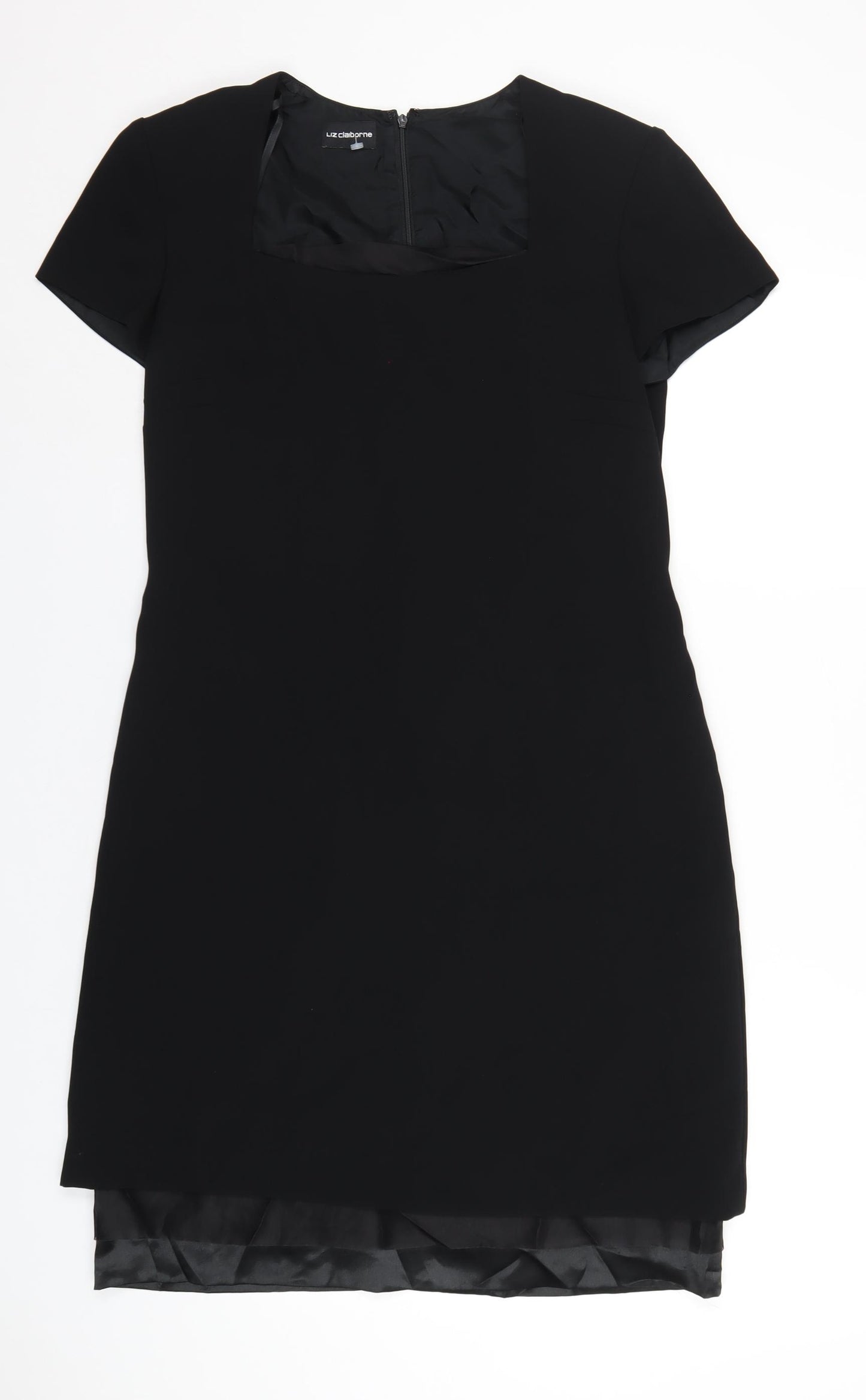 Liz Claiborne Womens Black Polyester A-Line Size 12 Square Neck Zip