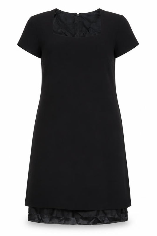 Front view of Liz Claiborne women’s black polyester a-line, size UK 12, square neck zip