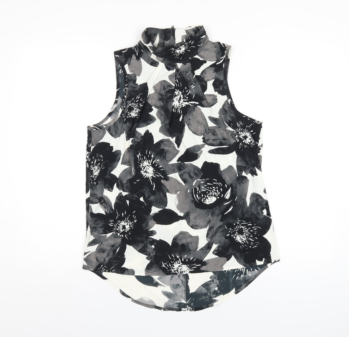 NEXT Womens Black Floral Polyester Basic Blouse Size 12 Mock Neck