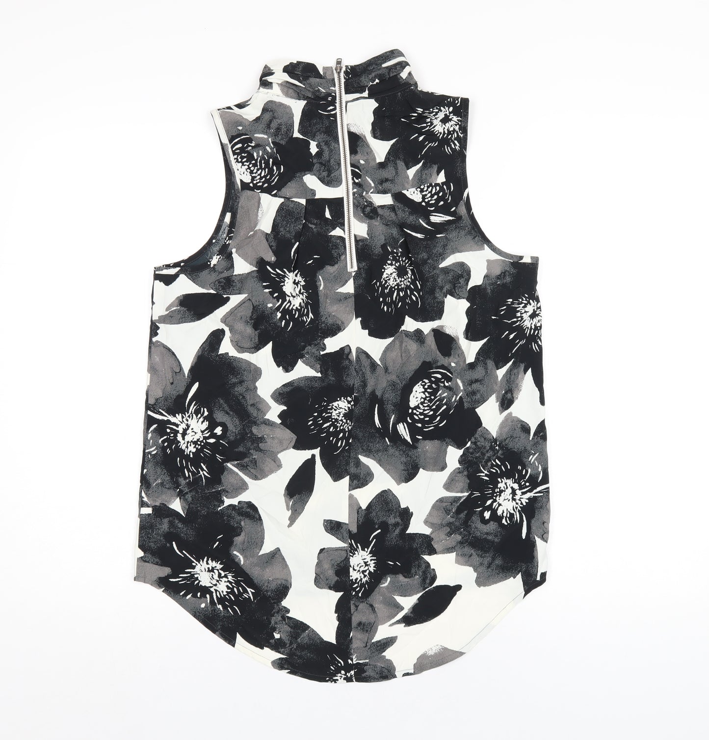 NEXT Womens Black Floral Polyester Basic Blouse Size 12 Mock Neck