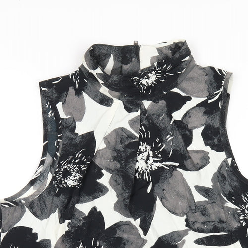 NEXT Womens Black Floral Polyester Basic Blouse Size 12 Mock Neck