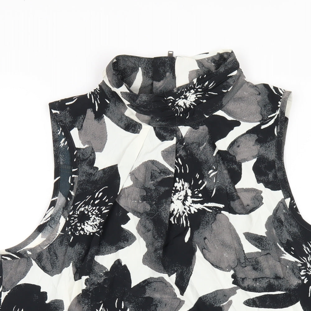 NEXT Womens Black Floral Polyester Basic Blouse Size 12 Mock Neck