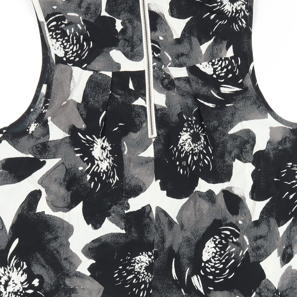 NEXT Womens Black Floral Polyester Basic Blouse Size 12 Mock Neck